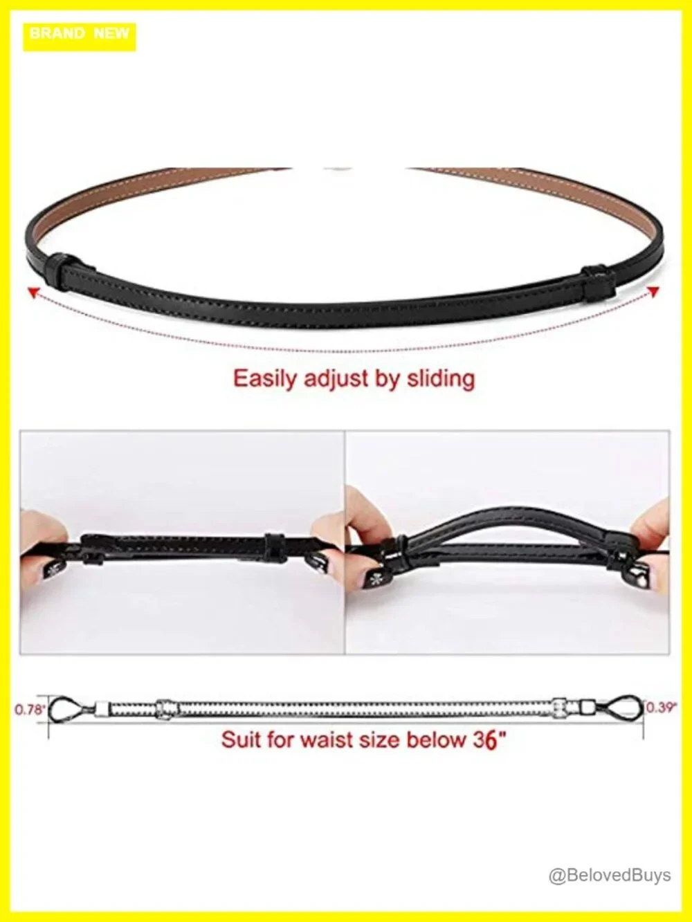 Women's Genuine Leather Skinny Belt Adjustable Thin Waist Belt Gold Buckle